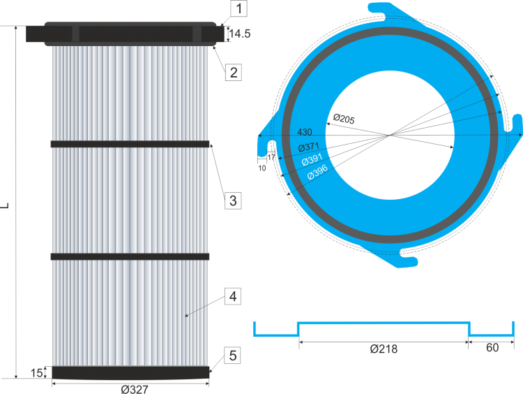 Cartuchos filtrantes de 4 Anclajes medida 325