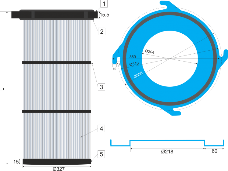 Cartuchos filtrantes de 4 Anclajes medida 325S